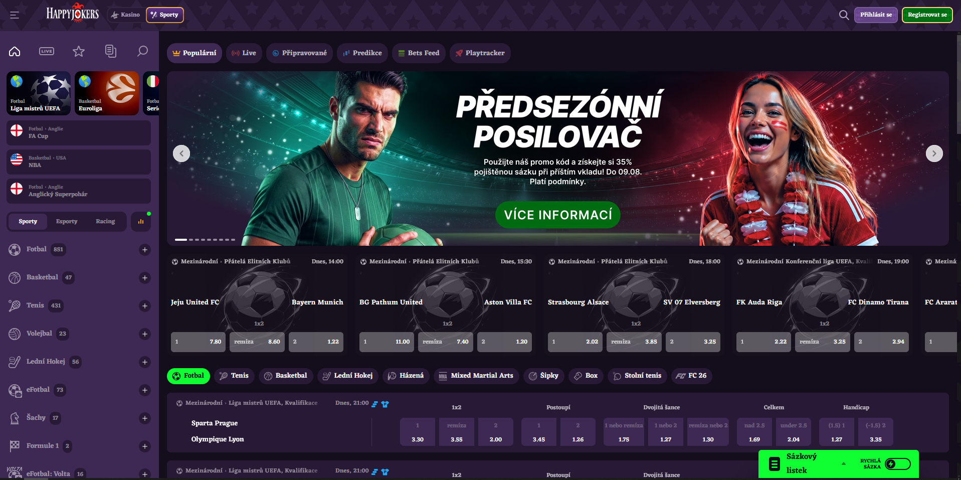 Sportovní sázení online v Happy Jokers Casino